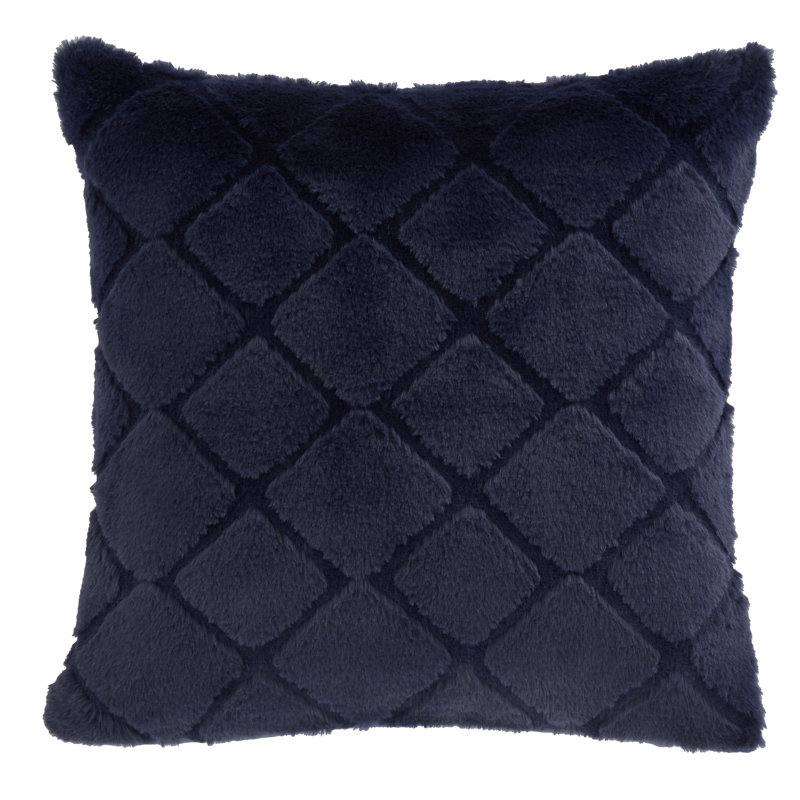Cosy Diamond Faux Fur 43x43cm Cushion, Navy