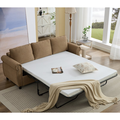 [NEW ARRIVED] [VIDEO PROVIDED] 81.5" 2-In-1   Convertible Sleeper Sofa Bed,  Pull Out Couch Bed,3 Seater Sofa Bed,With 3.35" Memory Foam Mattress ,Rivet Handrail,, Apartment,
