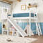 Lit mezzanine simple avec tablettes de rangement et garde-robe, lits mezzanine en bois massif avec glissières amovibles et échelles, aucune boîte à ressorts nécessaire, beige-1035821419-1035821413