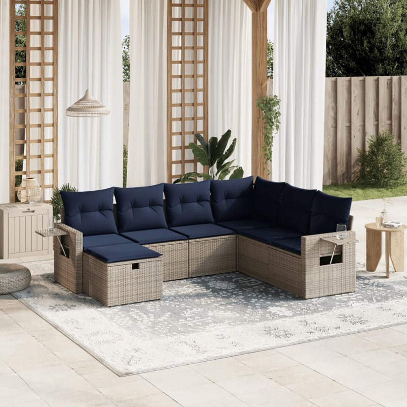 Ensemble de canapé de patio avec coussins 7 pièces Latitude Run®, Coussin bleu sarcelle / structure noire