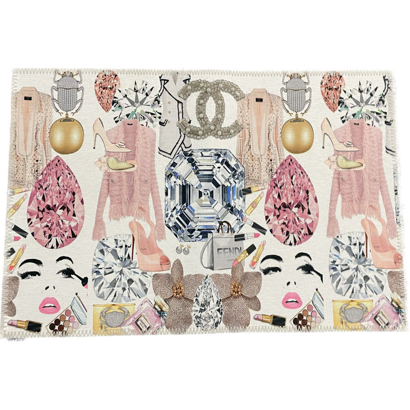 Bougie Women Nuevo Microfiber Rectangle Washable Rug, Pink White, Rectangle 5' x 7'