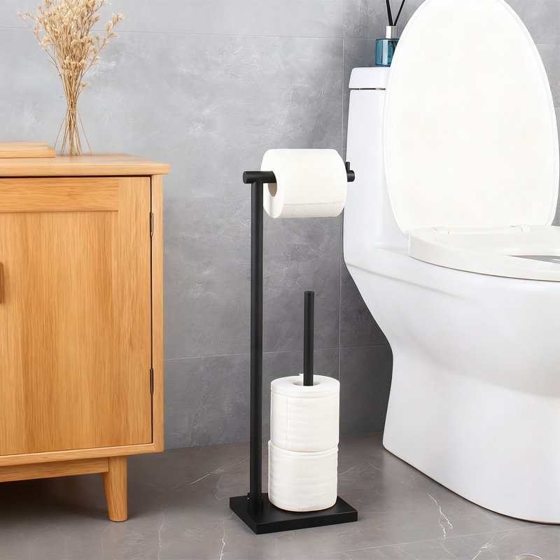 Porte-papier hygiénique sur pied autoportant avec rangement supplémentaire, rouleau de papier hygiénique lourd en acier inoxydable antirouille