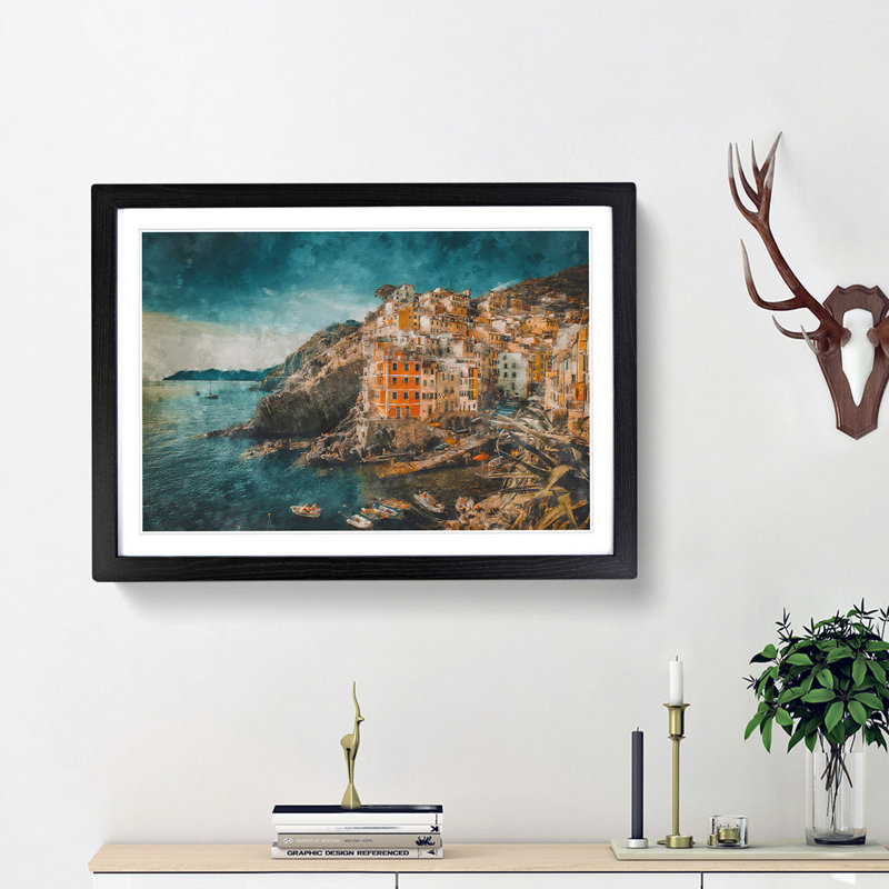 Riomaggiore Cinque Terre in Italy - Picture Frame Painting Print, Black Framed, 33cm H x 45cm W x 2cm D