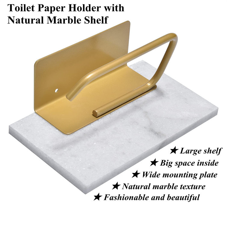 Wall Mount Toilet Paper Holder with Natural Marble Shelf Tissue Storag