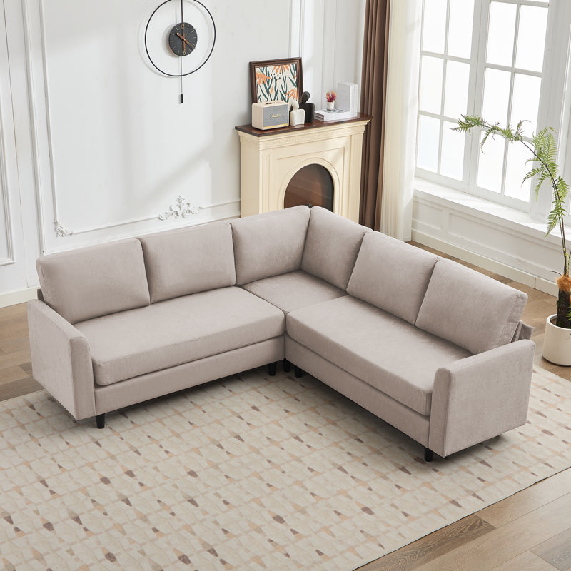 Canapé modulaire de 83,5 po avec accoudoirs et siège noir pour 5 personnes, Tissu gris