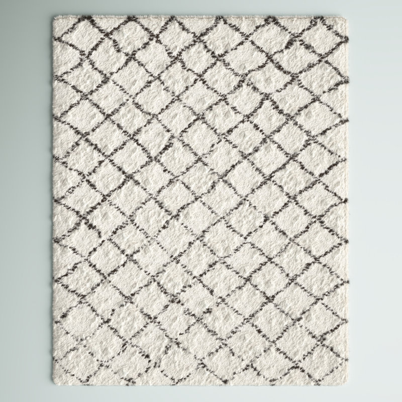 Tapis géométrique en laine / coton noué à la main Filips brun foncé / ivoire, Rectangle 6 pi x 9 pi