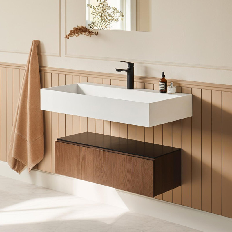 Lavabo vasque rectangulaire uni à surface solide avec trou pour robinet