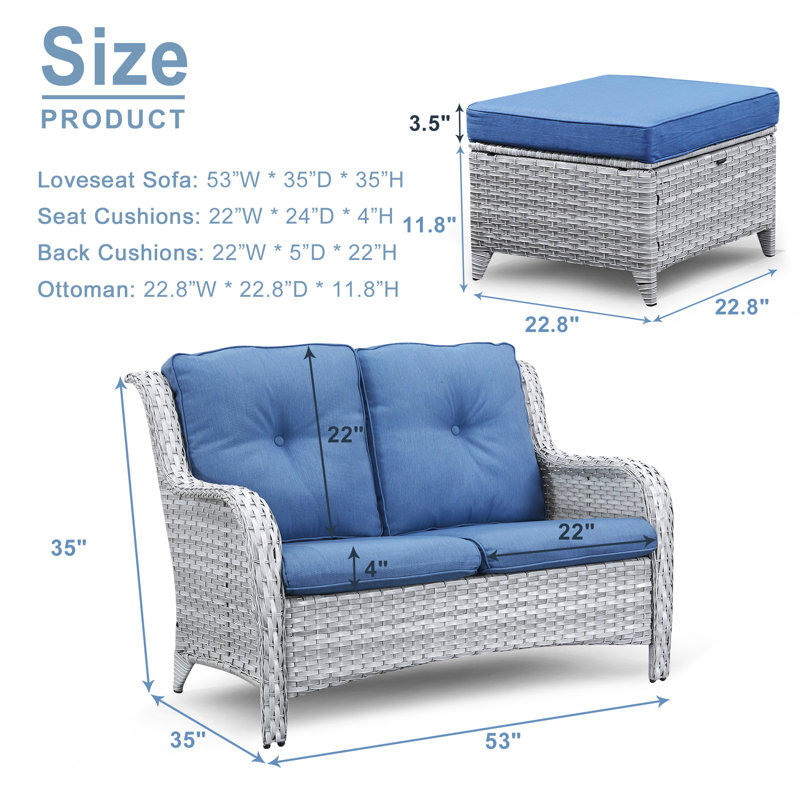 Schutt 51.18'' Wide Straight Loveseat with Cushions, Navy Blue