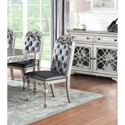 Majestic Rubberwood Dining Chairs 2, Grey/Silver, Intricate Seat Design, Back For Cozy Room Formal Furniture, Upholstered Cushion And Design With
