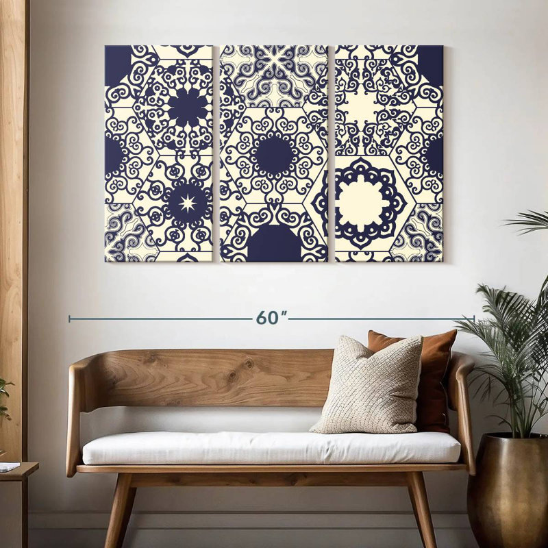 Motif de carreaux ornés bleu Kerner, H 32 po x l 50 po