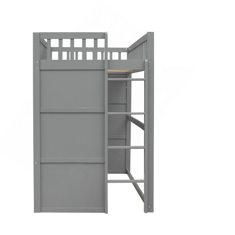 Twin Size House Loft Bed With Ladder-Gray+White Frame, Twin, White/Gray