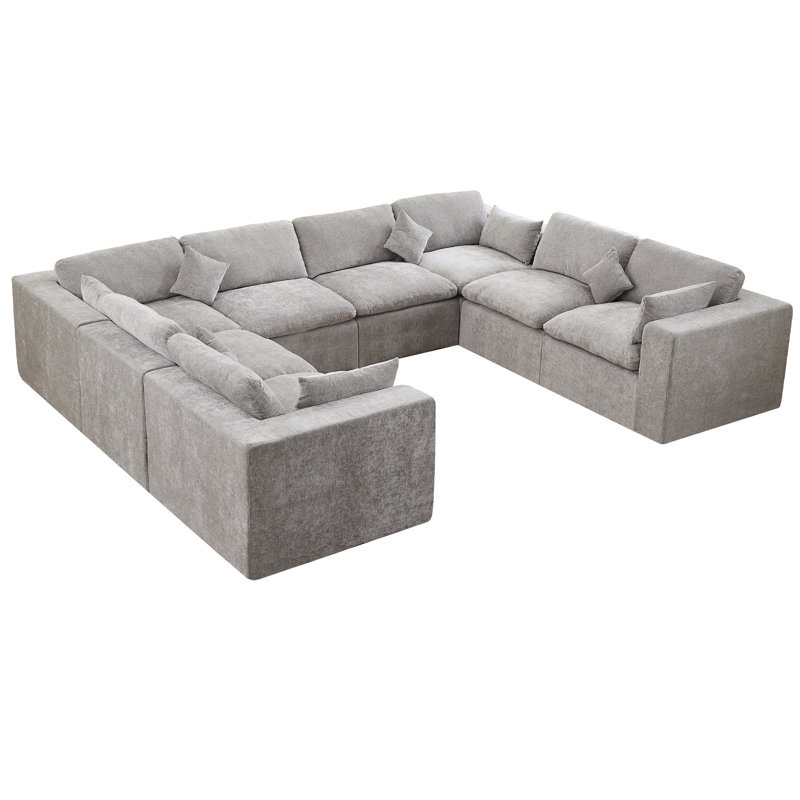 Boneless 155'' Cloud Boneless Sectional Couch, Modular Sectional Sofa Deep Seat, Oversized Upholstered Convertible Comfy 8 Seater Chenille Memory Foam Sofa U Shape Couches