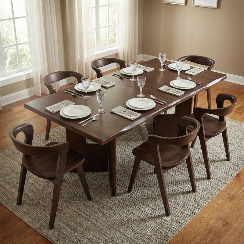 Rozella 5-Piece Solid Wood Extendable Dining Table Set With Side Chairs, 7 pièces : table, 6 chaises