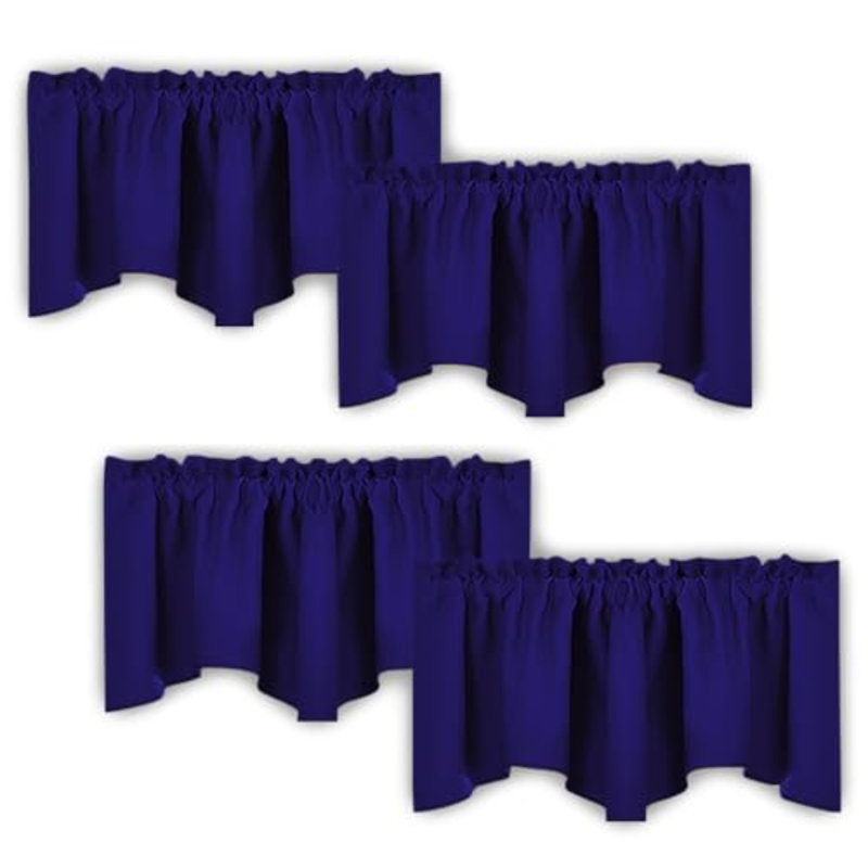Scalloped Window Valances For Kitchen - Home Decoration Thermal Insulated 52 Inches By 18 Inches Rod Pocket Blackout Valance Window Treatment Curtains Drapes For Bedroom, 4 Panels