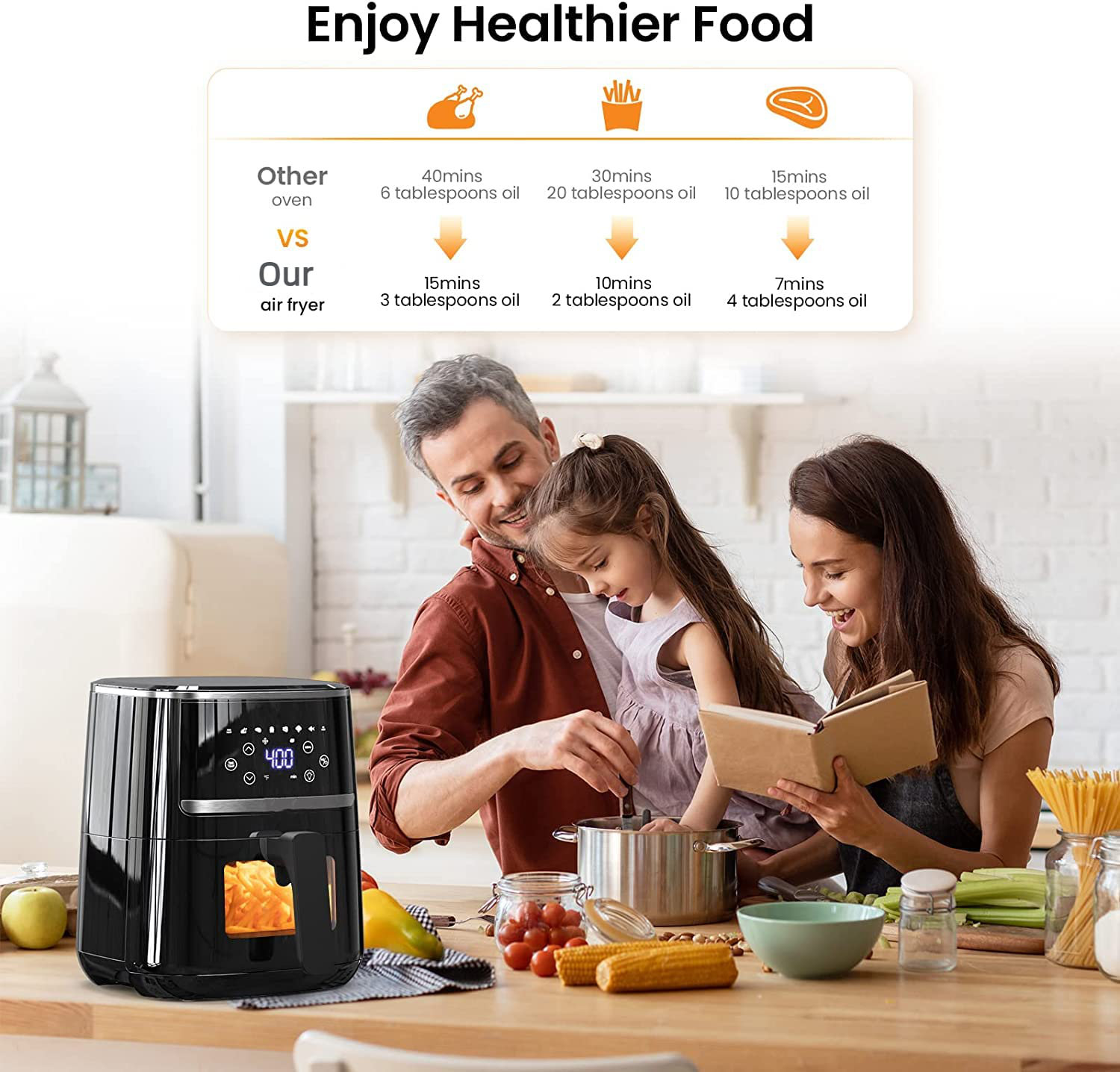 Large Oil Free Touch Screen 1500w Mini Oven Combo With 7 Accessories,  One-touch Digital Controls, Nonstick Silicone Liner & Dishwasher-safe  Detachable 