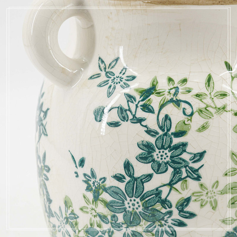 8.9X7.5X9.6" Floral Twin-Handle Vase