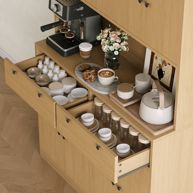 Garde-manger de 71 po de hauteur avec garde-manger et 2 tiroirs pour la salle à manger, Naturel