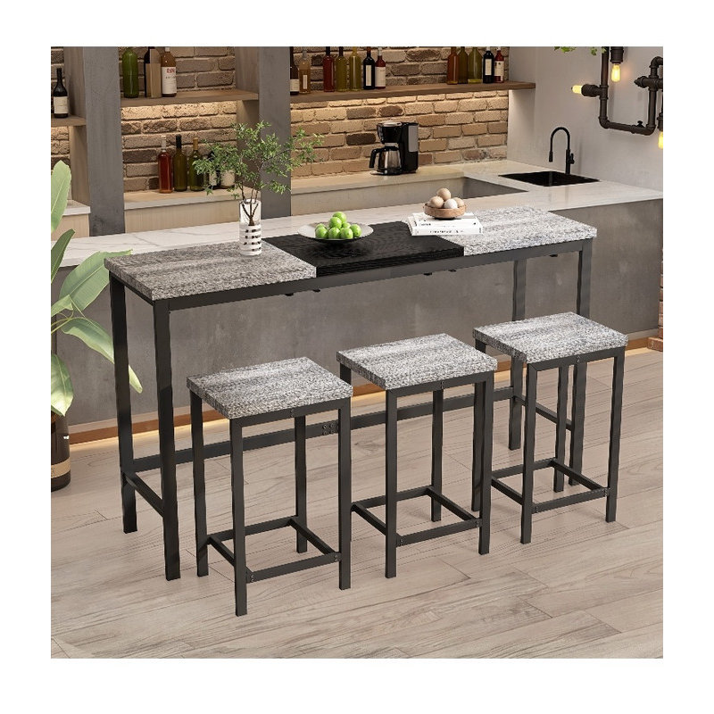 Pub & Kitchen Dining Table Set - 3 Hanging Stools, Modern Long Design for Home