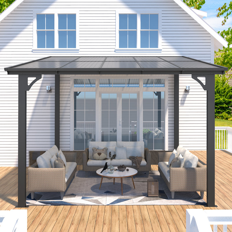 Mandalc Aluminum Pergola with Canopy, Black, 304.8cm x 243.84cm