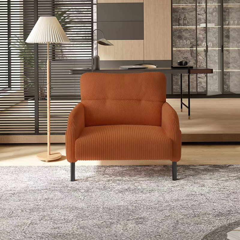 Corduroy Fabric, Comfortable Monochrome Single Person Wide Seat Chair, Suitable For Living Rooms And Bedrooms, Orange