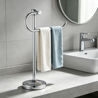 Porte-serviettes sur pied pour salle de bain, en acier inoxydable chromé poli, avec support pour serviette de toilette, résistant à la rouille et robuste.