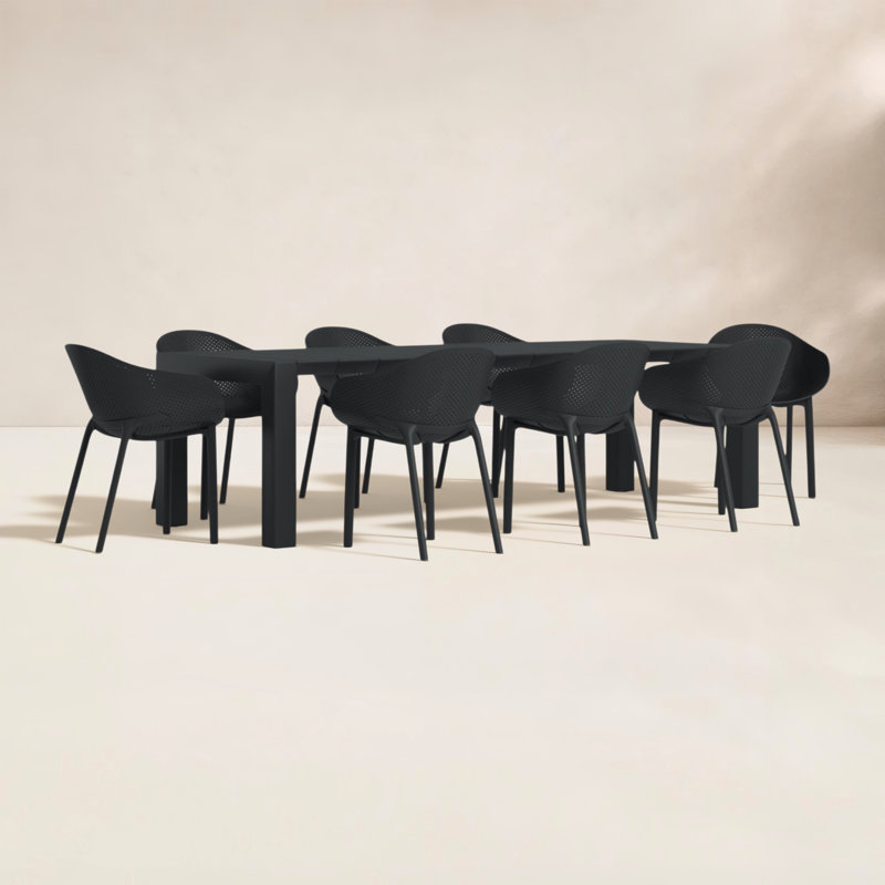 Ensemble de salle à manger de patio extensible 9 pièces Farrah, Noir