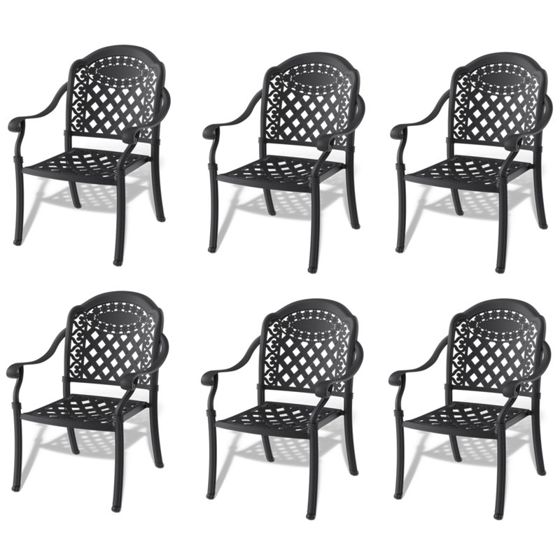 Chaise de patio en fonte d'aluminium 6 pièces avec cadre noir et coussins rouges (Identique à: W1710S00508)