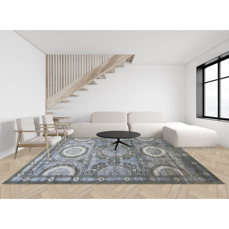 NEOV4467RGYGY Hand Knotted Oriental Area Rug, Rectangle 9' x 12'