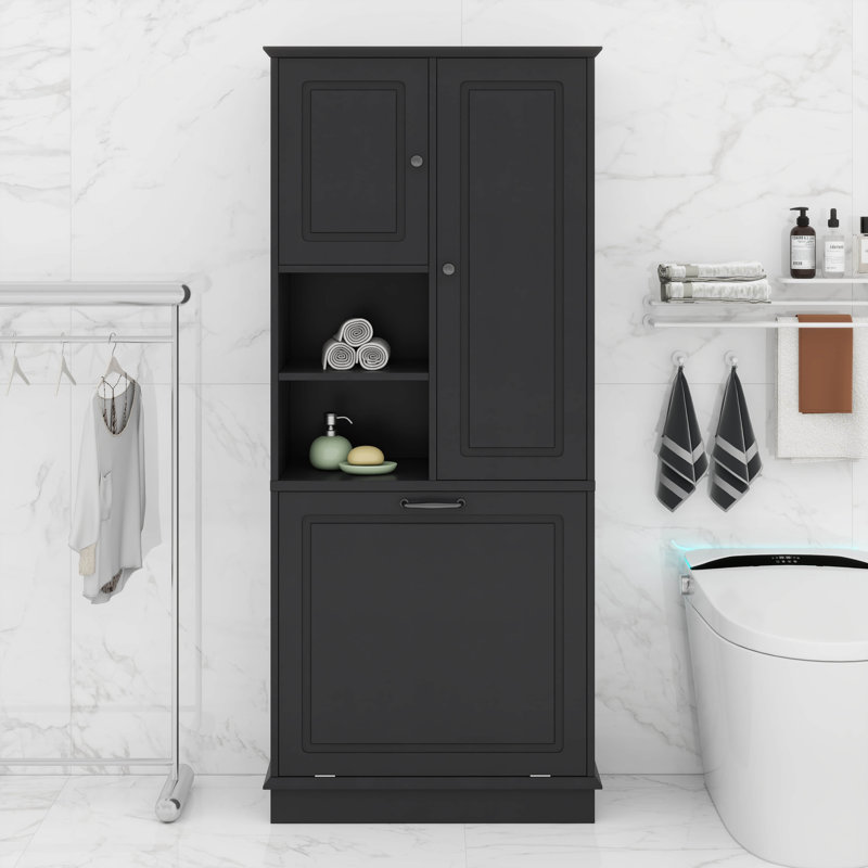 Grande armoire de rangement avec panier rabattable, tablettes réglables et 2 portes, Noir