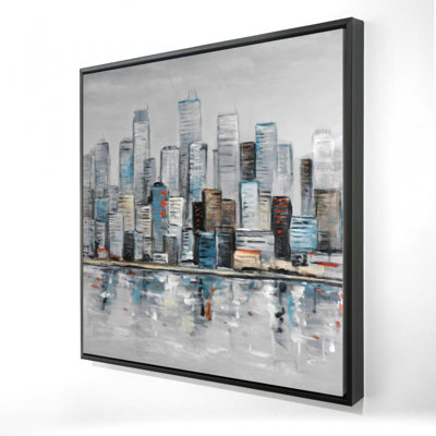 Abstract Urban Skyline - Building Blue Framed Canvas Art