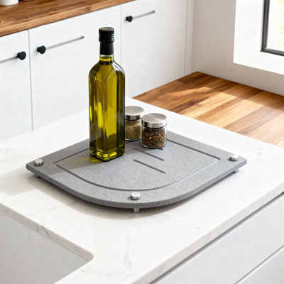 10 Inch Marble Look Diatomite Tray - Fast Water Absorbing Stone Tray for Bathroom Counter & Kitchen Sink - Multi-Functional Soap Sponge Holder & Organizer
