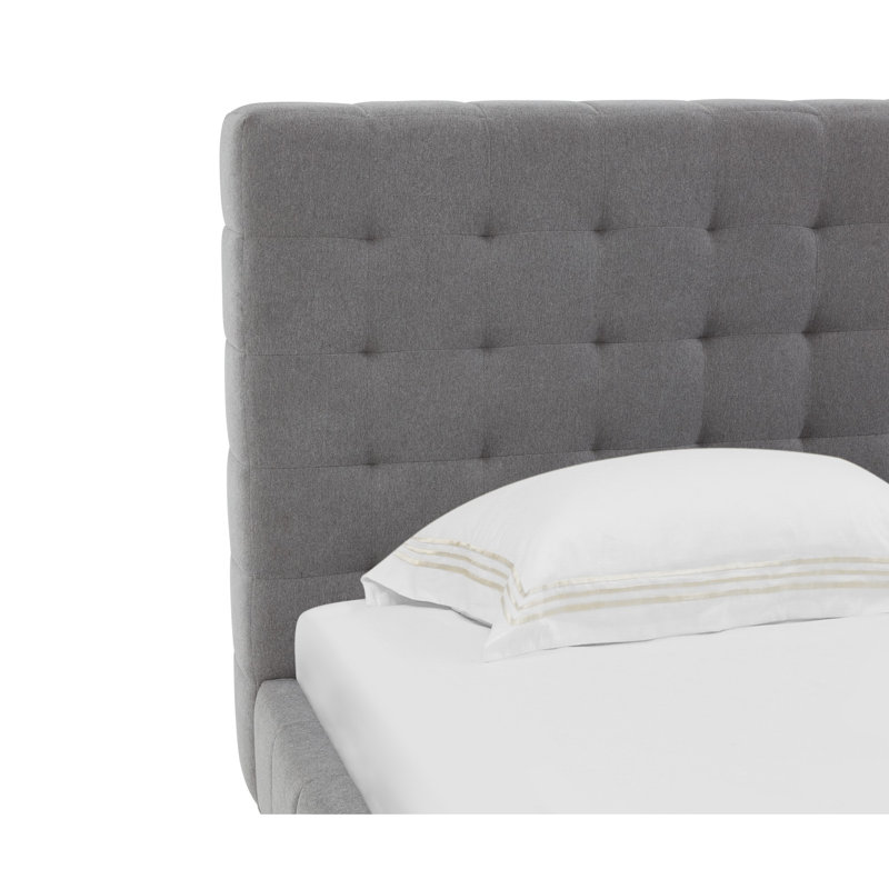 Vivaldi Queen Tufted Linen Upholstered Bed with Wood Frame in Gray