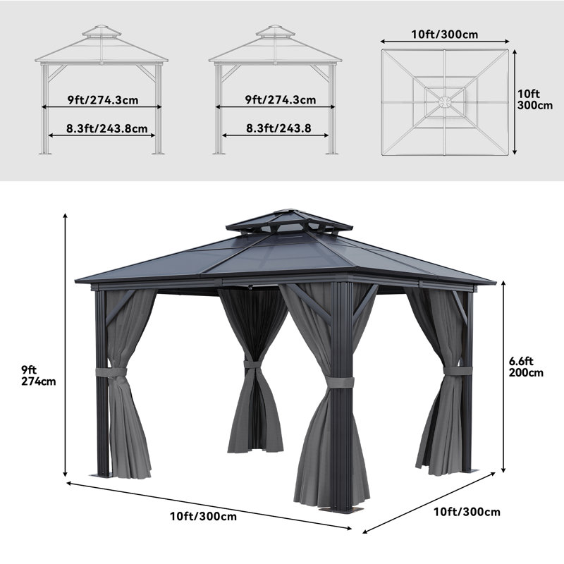Aluminum Double Roof Patio Gazebo, 10 Ft. W x 10 Ft. D