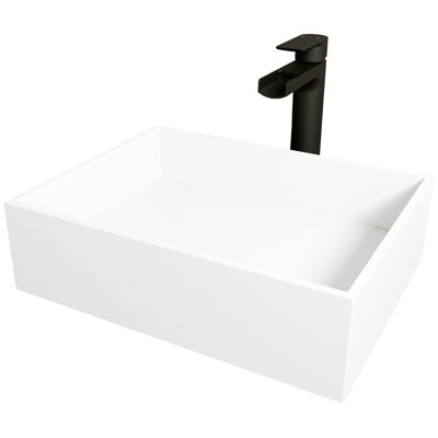 Montauk 17" L x 13" W x 5" H Rectangular White Matte Stone™ Vessel Bathroom Sink with 10" H Faucet