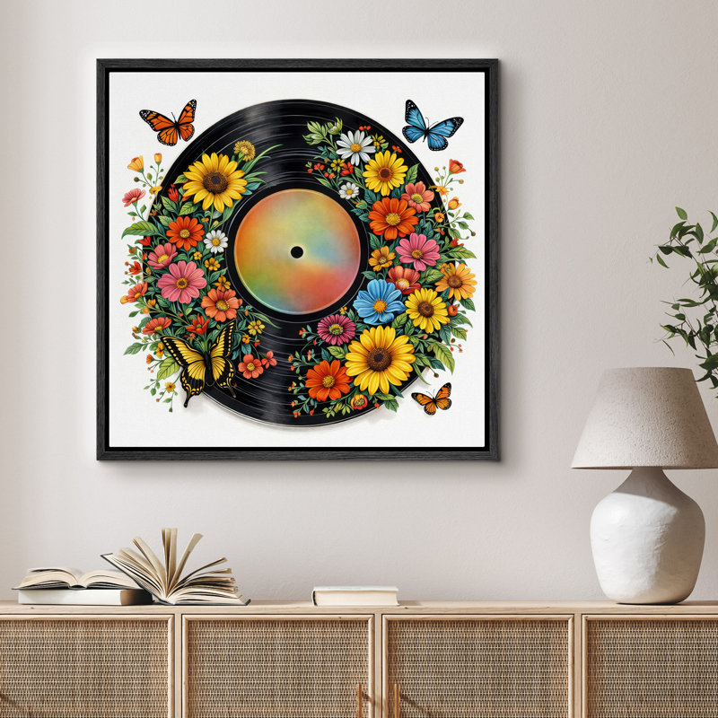 Œuvre de vinyle vintage, H 24 po x l 24 po x P 1,5 po, Cadre noir