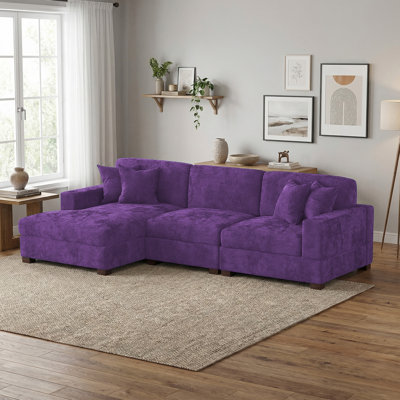3 - Piece Upholstered Corduroy Modular Sectional Sofa-L