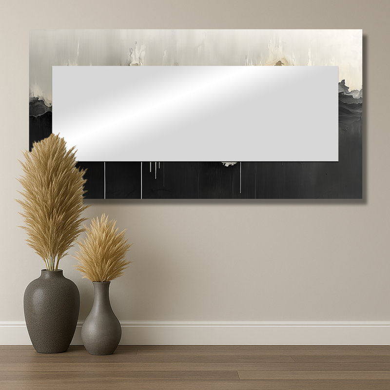 «Black Horizon Uniant Horizons Drip Paint» noir et blanc - reproduction d'art abstraite sur miroir mural, 28 po x 55 po