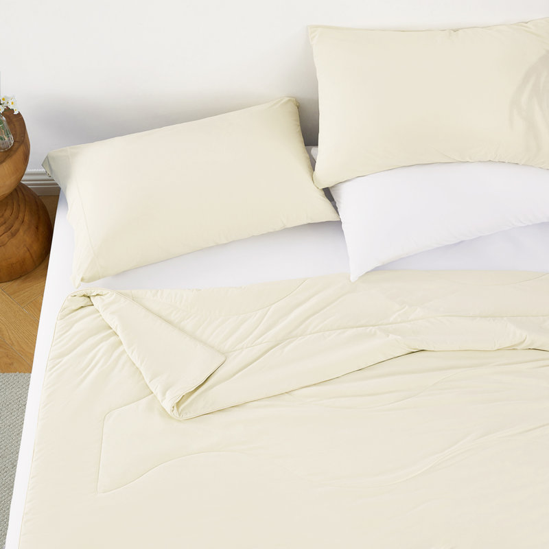 Ensemble de literie toutes saisons, édredon en nylon rafraîchissant 90 po x 90 po, design luxueux ivoire pour la maison