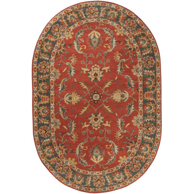 Buckhill Oriental Hand-Tufted Wool Area Rug in Brick Red/Navy/Mustard
