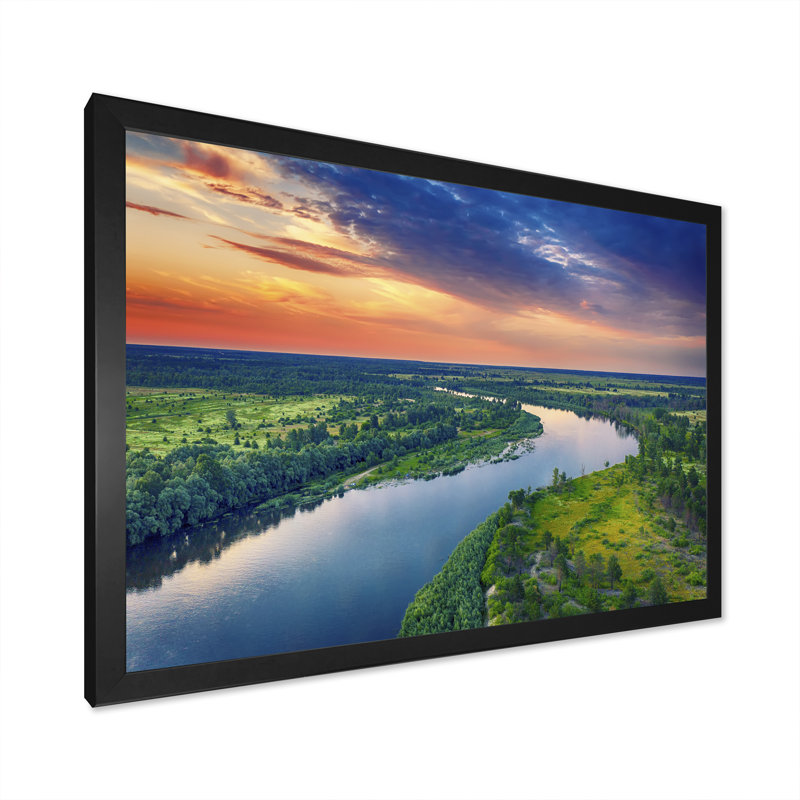 Vue aérienne de la rivière Alabama II sur toile, H 24 po x l 32 po x P 1 po, Cadre photo noir