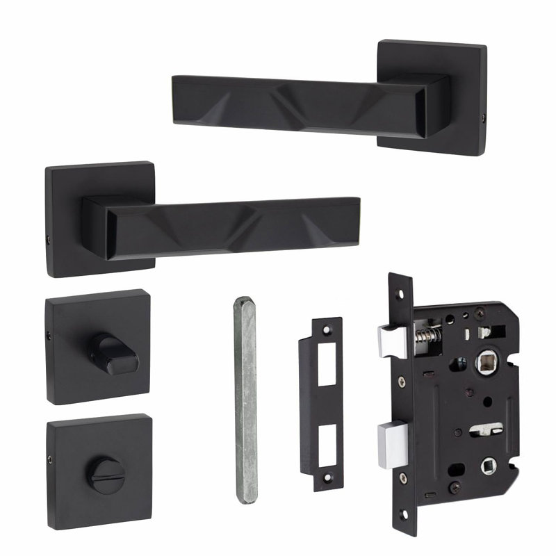  Modern Nova Premium Design Bathroom Door Handles on Square Rose in Matt Black Finish