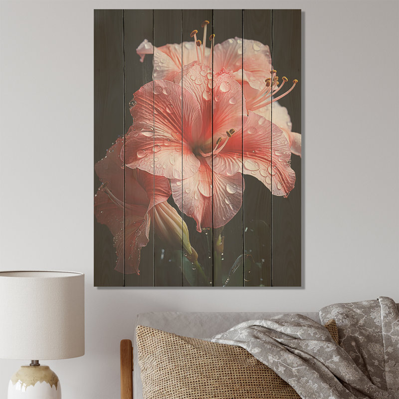 Fleur de lis rose élégance III - lis sur bois, H 20 po x l 10 po