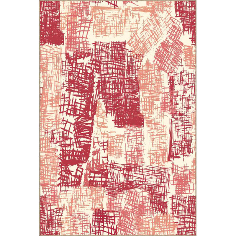 Pink Pastel Painted Patterned Woven Base Machine Washable Rug, Rectangle 3'3" x 4'11" Rug Pad Included