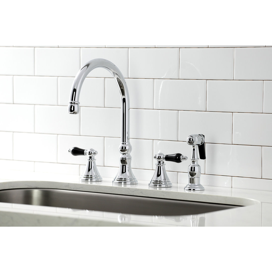 Kingston Brass Duchess Double-Handle 4-Hole Widespread Kitchen Faucet with Brass Sprayer Kingston Brass