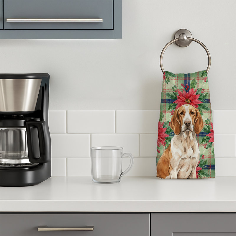 Bracco Italiano Christmas PoinsettIas Kitchen Towel, Brown/White Bracco Italiano