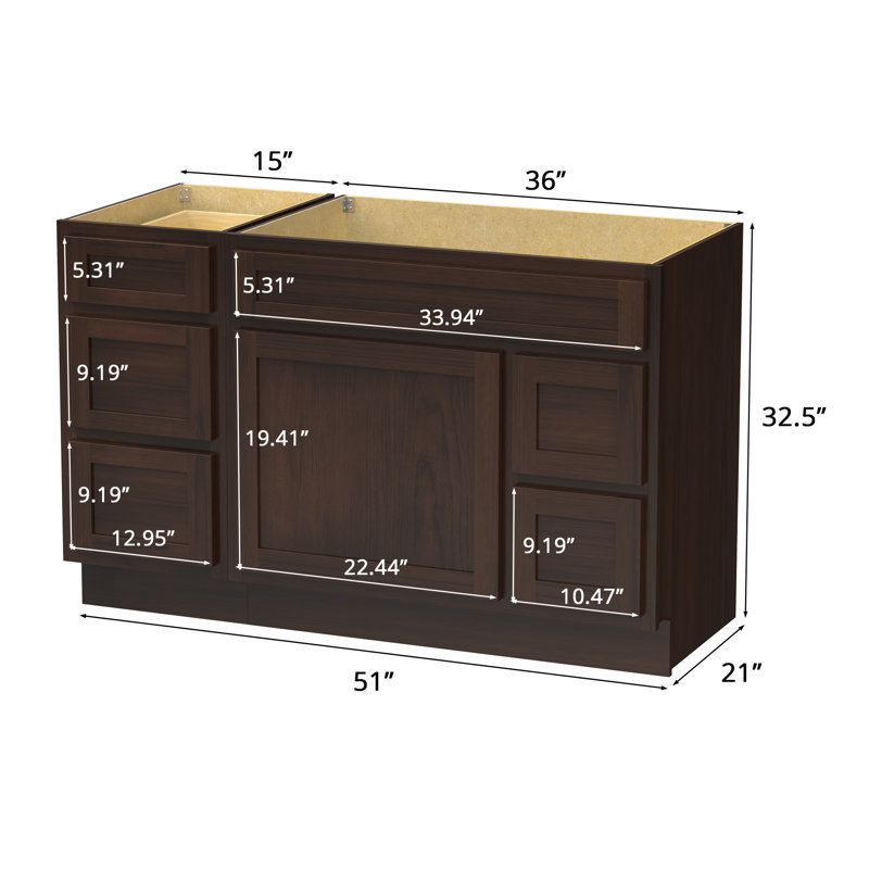 51'' Single Bathroom Vanity Base Only, Brown
