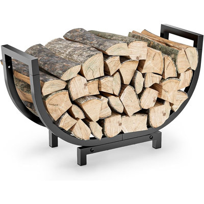 Firewood Rack Outdoor And Indoor Firewood Storage, 24 INCH Double Coated Fire Wood Organizer, Waterproof Rustproof Stable Log Holder And Fireplace Decor, Black