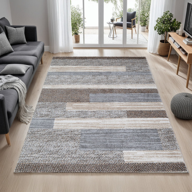 Beny Large Area Rug, Machine Woven Abstract Stripe Pattern, Gray, Rectangle 8' x 10'