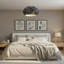 Très grand lit plateforme tapissier pour chambre à coucher, conception à oreilles bouclées blanc avec base en bois fermée
