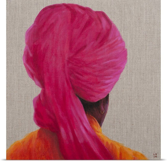 «Dristin Pink Turban, Orange jaquette, 2014» par Lincoln Seligman, reproduction d'art, H 36 po x H 36 po x P 1,25 po, Toile